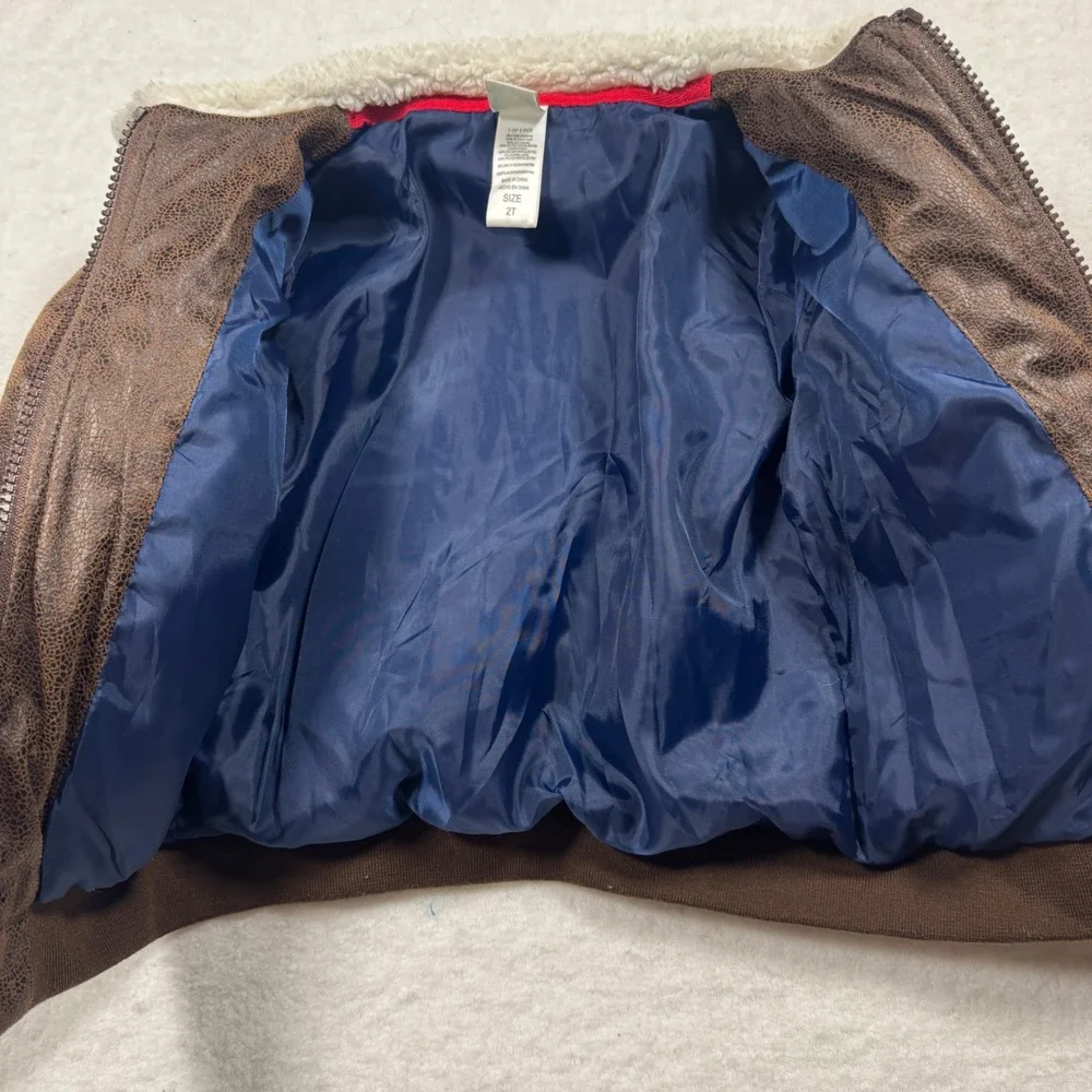 Little Me Toddler Boys Brown Faux Leather Aviator Bomber Jacket Size 2T - Picture 8 of 10